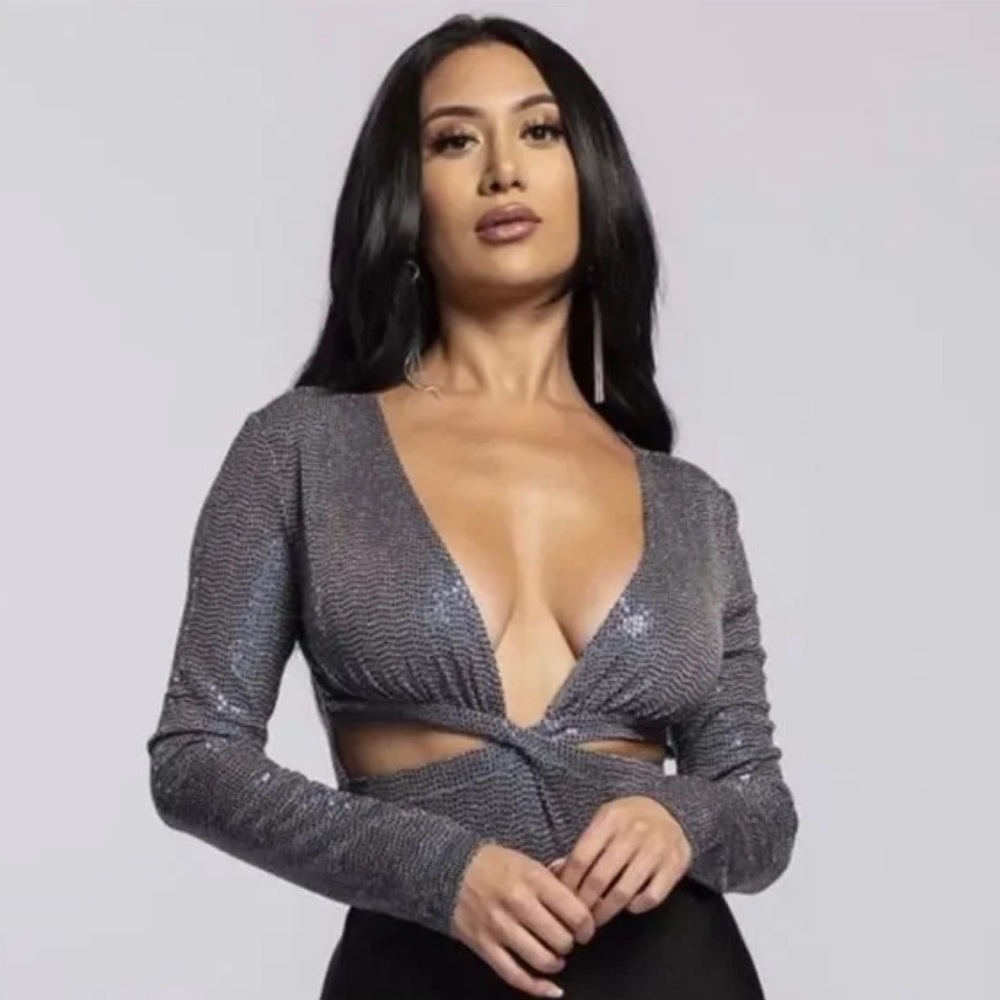 NWT WOW Couture Navy Disco Ball Bodysuit